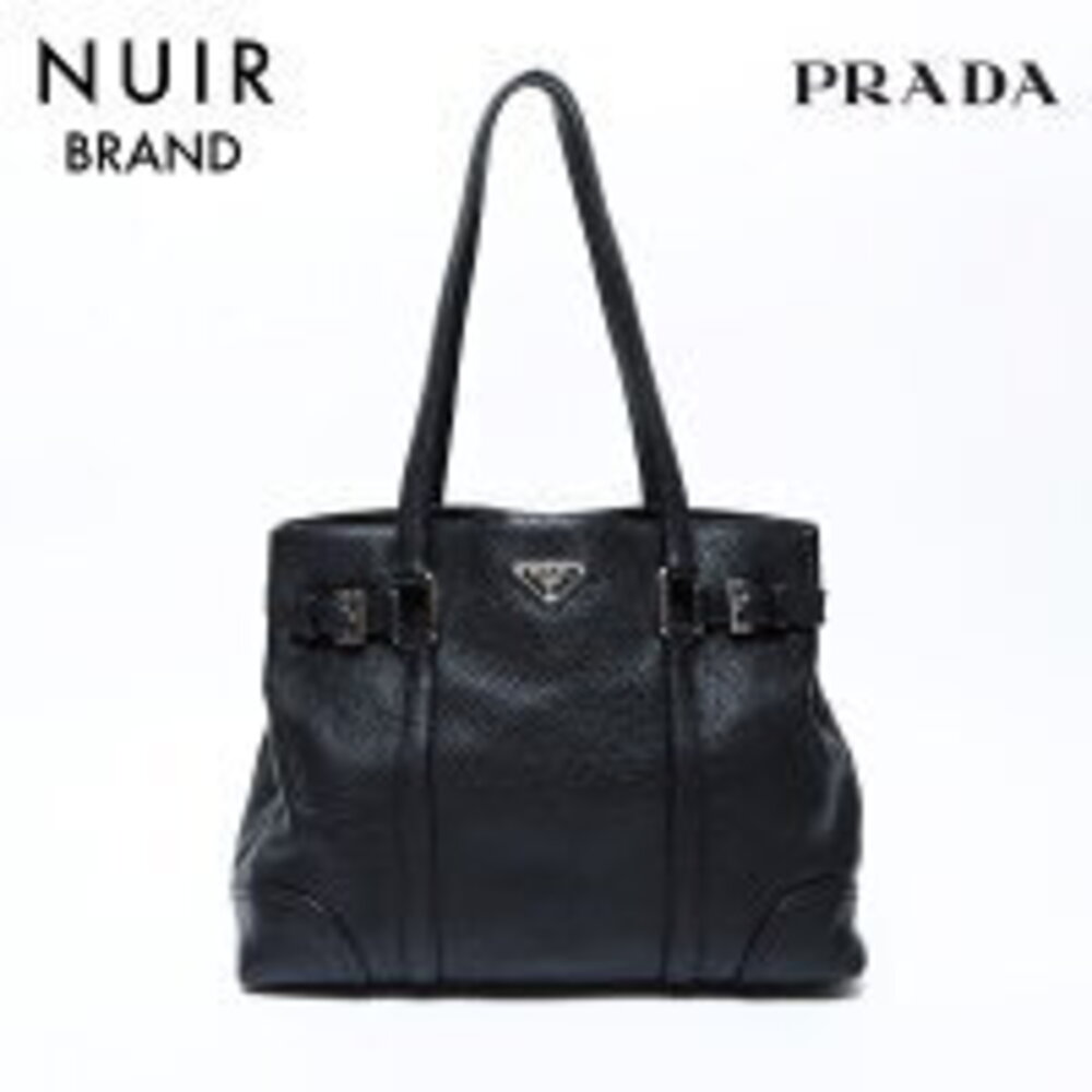Prada Leather Triangle Logo Tote Bag Black